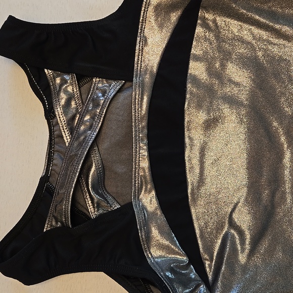 GK x Laurie Hernandez Gymnastics Leotard - Silver Metallic & Black - Adult Large - Picture 4 of 4